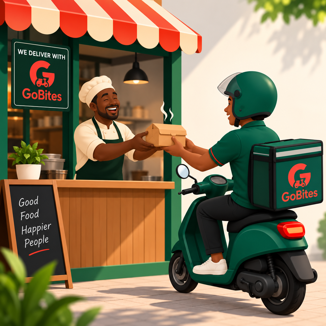 GoBites courier collecting a takeaway order from a restaurant chef