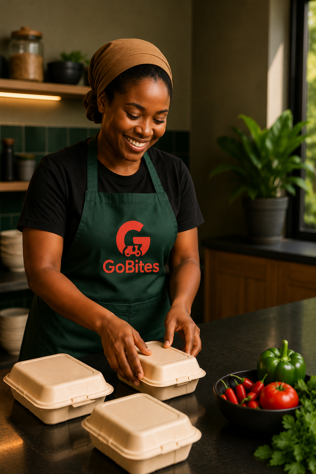 GoBites vendor preparing food orders with fresh ingredients