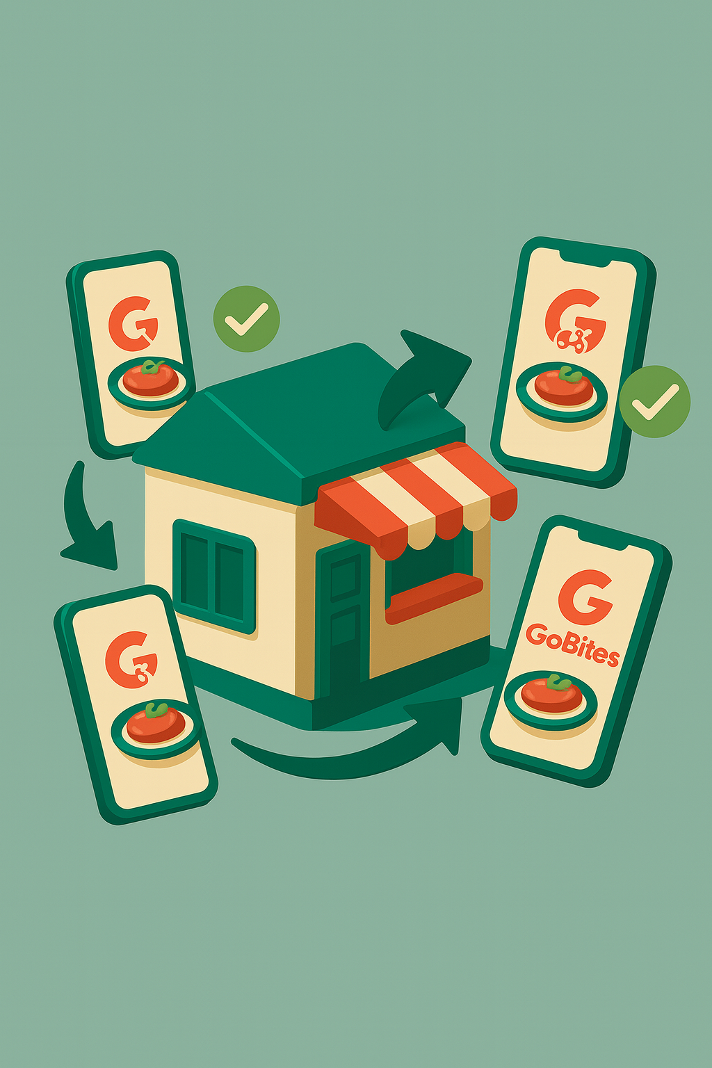 Phones connecting to shop - reach more customers illustration