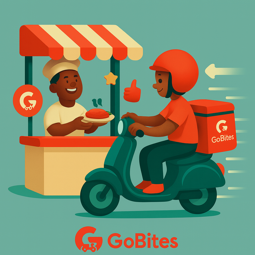 Courier with scooter delivering food to customers